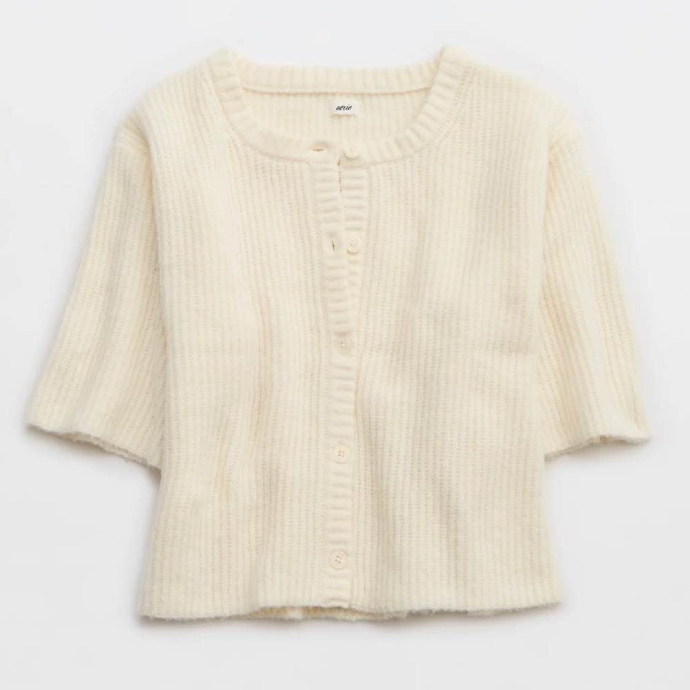 NWT Aerie Short Sleeve Cardigan Small Natural